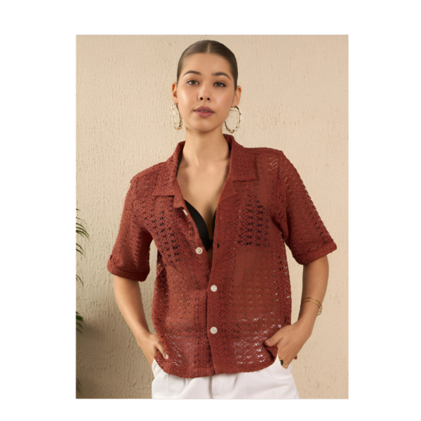 Chic Open-Knit Cuban Shirt - Image 3